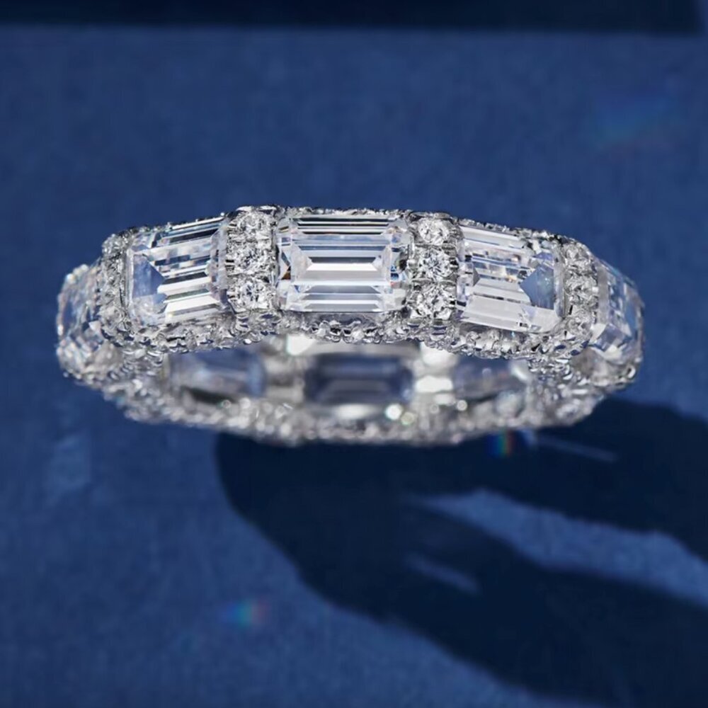 NEW 18k White Gold Diamond Ring Band Baguette Cut Eternity Ring Band
